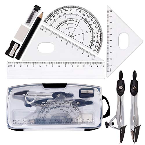 Geometrie Set, Compass für Geometrie Math Geometry Kit mit Aufbewahrungsbox für Schule und Büro 10 Stücke von ISIYINER