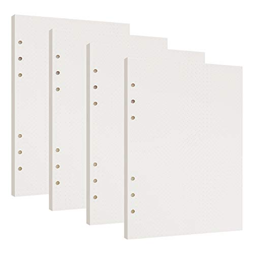 Gepunktetes Papier A5 6 Löcher Nachfüllpapier Dot Grid Paper Refill Paper Ersatzblätter für Filofax A5 Notizen DIY Bullet Journal Skizze Malerei 4 Packung, Insgesamt 180 Blätter von ISIYINER