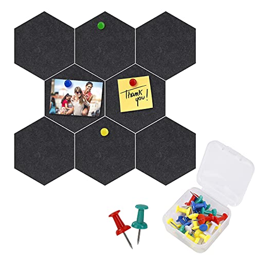 Pinnwand Sechseck Filz Memoboards Selbstklebend Filzboard mit 20 Stücke Pinnadeln für Heim Büro Klassenzimmer Wand 8 Packungen 17.5 x 15.2 cm Schwarz von ISIYINER