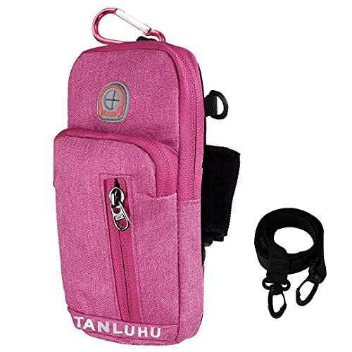 Sports Armbinde Universal Arm Tasche Holder Gym Armbänder Cross Body Umhängetasche Outdoor Gürteltasche Reisepass Brieftasche mit Kopfhörerloch für iPhone, Samsung, Huawei (Rose Red) von ISIYINER