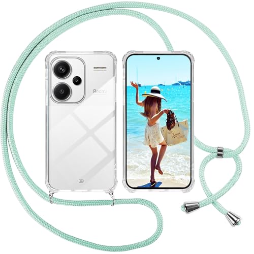 ISOI Handykette für Xiaomi Redmi Note 13 Pro Plus 5G Hülle mit Band, Transparent Silikon Handyhülle für Redmi Note 13 Pro Plus 5G mit Kette Stossfest Schutzhülle - Schnur mit Case Zum Umhängen in Grün von ISOI
