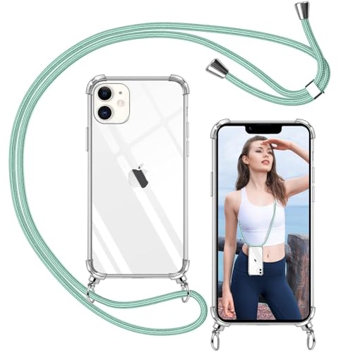 ISOI - Handykette kompatibel mit iPhone 12 Hülle mit Band, Transparent Handyhülle zum Umhängen, Weiche TPU Silikon Necklace Schutzhülle, mit Stoßfester Airbag-Stoßfänger - Grün ISOI - Handykette kompatibel mit iPhone 12 Hülle mit Band, Transparent Handyhülle zum Umhängen, Weiche TPU Silikon Necklace Schutzhülle, mit Stoßfester Airbag-Stoßfänger - Grün von ISOI