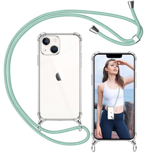 ISOI - Handykette kompatibel mit iPhone 13 mini Hülle mit Band, Transparent Handyhülle zum Umhängen, Weiche TPU Silikon Necklace Schutzhülle, mit Stoßfester Airbag-Stoßfänger - Grün ISOI - Handykette kompatibel mit iPhone 13 mini Hülle mit Band, Transparent Handyhülle zum Umhängen, Weiche TPU Silikon Necklace Schutzhülle, mit Stoßfester Airbag-Stoßfänger - Grün von ISOI