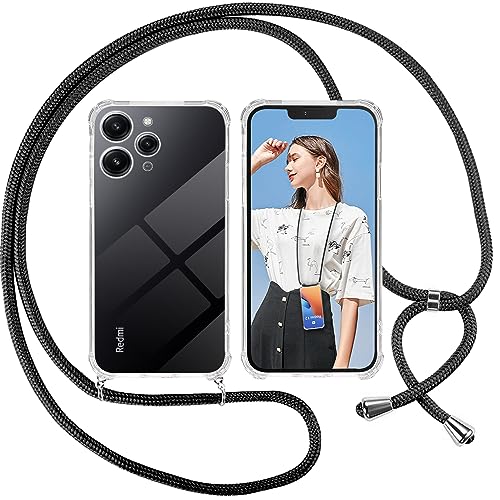 ISOI Kompatibel mit Xiaomi Redmi 12 4G Hülle, Handykette Hülle Silikon Seil Necklace Handyhülle mit Kordel Tasche TPU Bumper Schutzhülle für Xiaomi Redmi 12 4G - Schwarz von ISOI