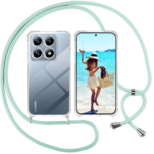 ISOI Handykette für Xiaomi 14T Pro Hülle, Transparent Silikon Handyhülle für Xiaomi 14T Pro mit Kette Schutzhülle, Grün von ISOI