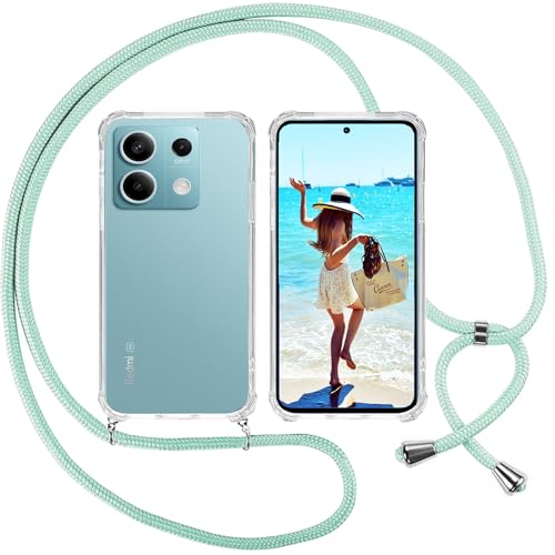 ISOI Hülle mit Seil für Xiaomi Redmi Note 13 Pro 5G, transparente TPU-Hülle aus weichem Silikon mit verstellbarem Anhänger, Riemen, Halskette, Umhängeband, Kette, Umhängeband, Grün von ISOI