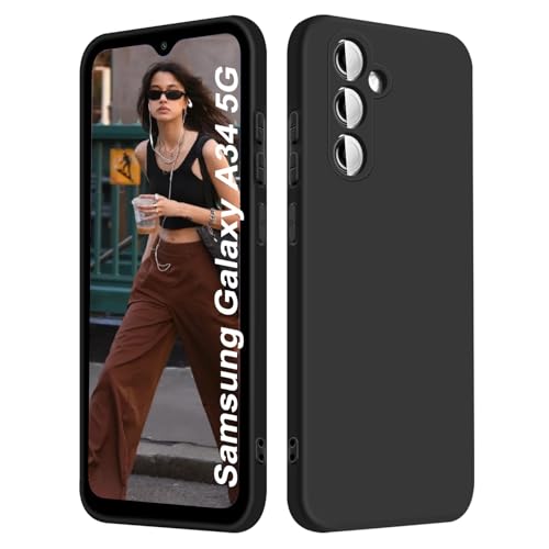 ISOI - Silikon Hülle für Samsung Galaxy A34 5G Handyhülle, Ultra Dünn Stoßfeste Ganzkörperschutz, Weich Flüssig Silikonhülle mit Mikrofaserfutter - Schwarz von ISOI