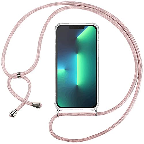 Ingen Handykette Kompatibel mit iPhone 13 Pro Max, Handyhülle für iPhone 13 Pro Max Hülle Transparent Silikon Hülle mit Einstellbar Kordel zum Umhängen, Stoßfest, Rundumschutz - Rosa von ISOI