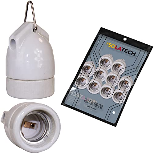 ISOLATECH 10Stk E27 Keramik Hängefassung mit Metallöse LED Energiesparlampen (max.250V/4A) Leuchtmittel für Home Decke Halterung Badezimmer Installation Küche Kühlschrank einbauen hitzebeständig von ISOLATECH
