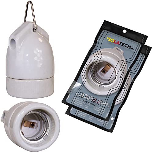 ISOLATECH 2Stk E27 Keramik Hängefassung mit Metallöse LED Energiesparlampen (max.250V/4A) Leuchtmittel für Home Decke Halterung Badezimmer Installation Küche Kühlschrank einbauen hitzebeständig von ISOLATECH