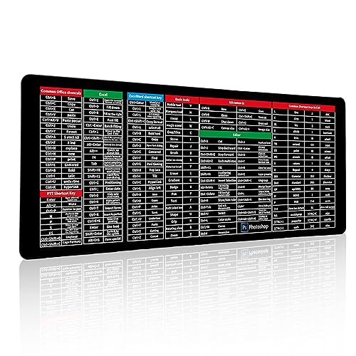 Große Mausmatte 35.43x15.75 Zoll Mausmatte mit Bürosoftware-Verknüpfungen Muster Non-Slip XXL-Tastaturpolstercomputer für Schreibtisch, Büroarbeiten, Home von ISOYTERO