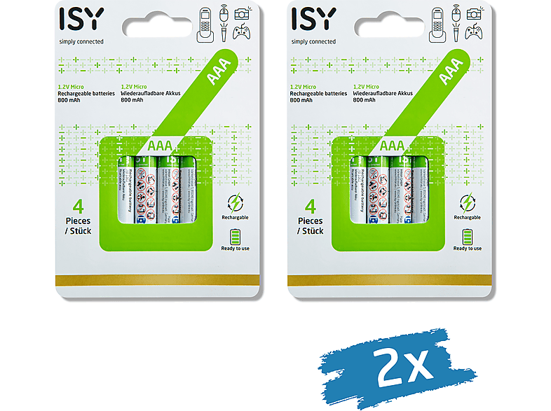 ISY IAB-1002 AAA Batterie (wiederaufladbar), 1.2 V Volt, 800 mAh 8 Stück von ISY
