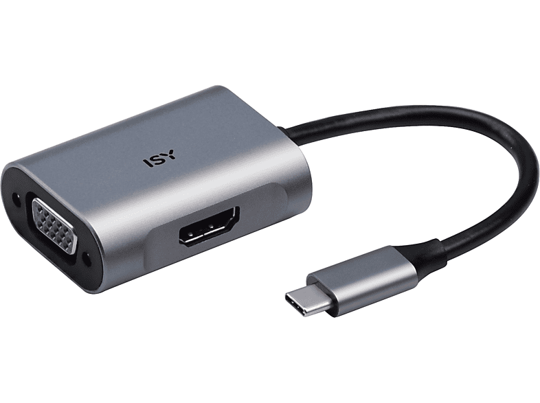 ISY IAD 1017-1 USB-C TO HDMI & VGA Adapter, Silber Aluminium von ISY