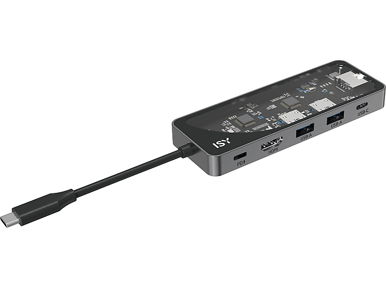 ISY IAD 1024-2 Power Delivery USB-C 5-in-1 Multiport-Adapter, Silber Aluminium, Transparent von ISY