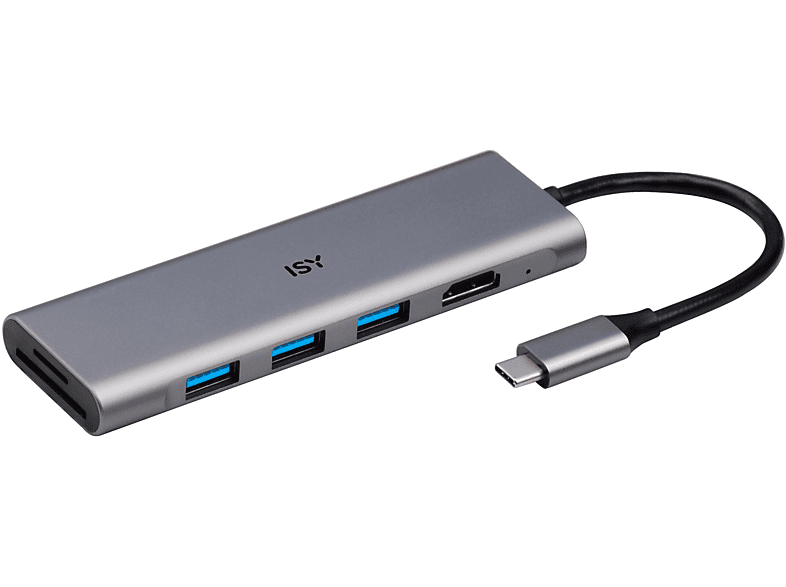 ISY IAD 1027-1 Card Reader USB-C 3-in-1 Multiport-Adapter, Silber Aluminium von ISY