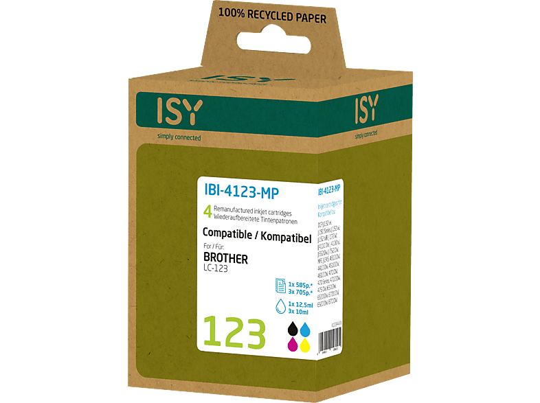 ISY IBI-4123-MP Tintenpatrone Mehrfarbig (ersetzt Multipack 4 Brother LC123 (BK/C/M/Y)) von ISY