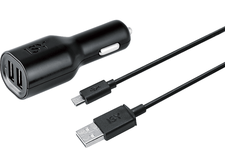 ISY ICC-5200 Auto Ladegerät + Micro USB Kabel Universal, Schwarz von ISY