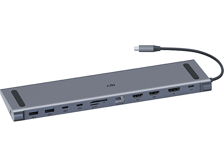 ISY IDO-1100 USB-C Multiport Docking Station + Power Delivery, Silber/Aluminium von ISY