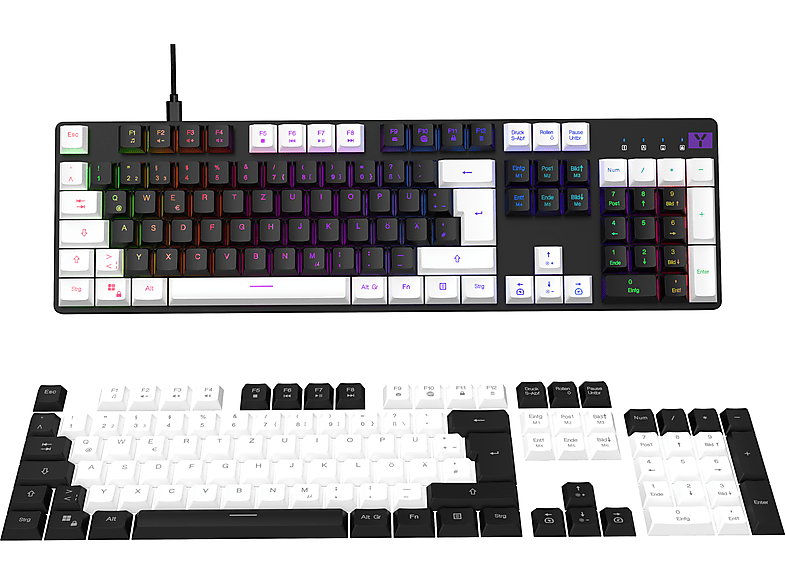 ISY IGK-6000, Gaming Tastatur, Mechanisch, Outemu Red, Kabelgebunden, Schwarz/Weiß von ISY