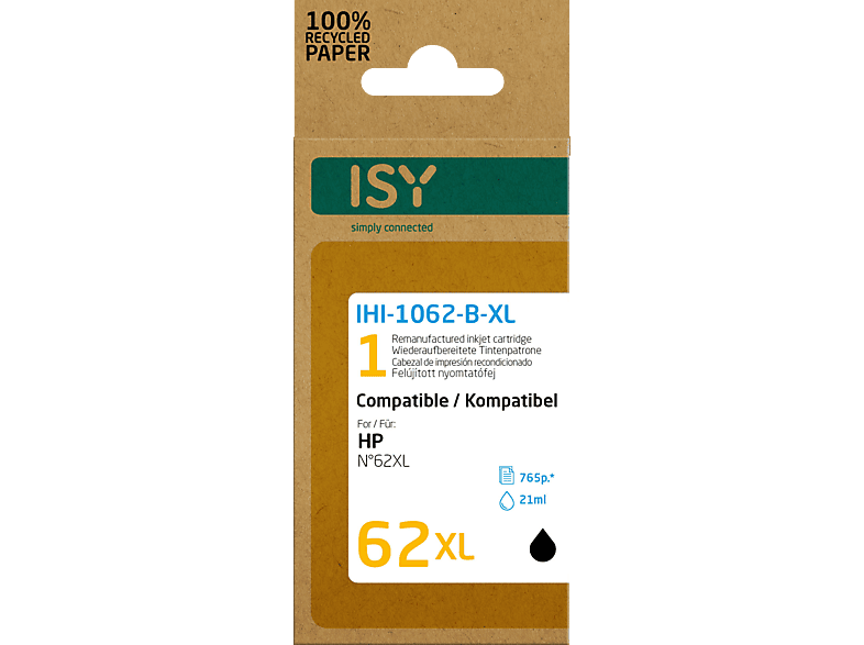 ISY IHI-1062-B-XL Wiederaufbereitete Tintenpatrone Schwarz von ISY