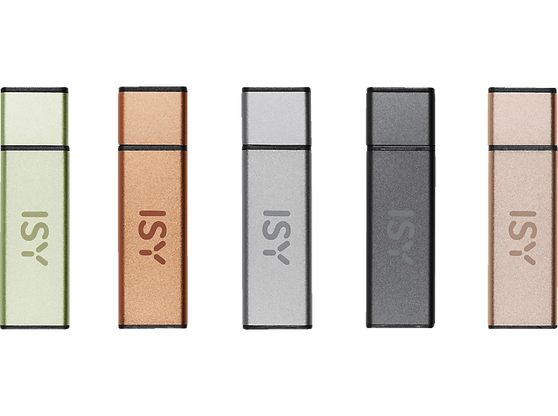 ISY IMU 2500 ALU USB-Stick, 128 GB, 15 Mbit/s, 5 verschiedene Farben (Grün, Braun, Rosé, Silber, Dunkelgrau) von ISY