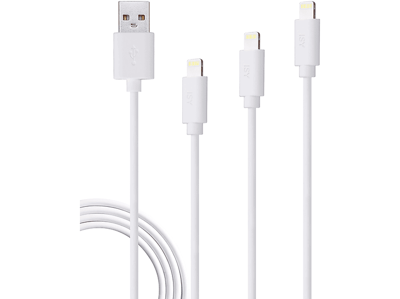 ISY IZB-533 3er Pack (2 m, 1 0.6 m) USB-C, Ladekabel, Weiß von ISY