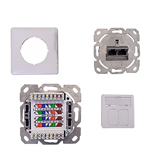 Spar-Paket: 10 Stück IT-Budget geschirmte Cat.6A universal 2 Port Datendose - Kabelzuführung horizontal - designfähig - PoE+ fähig - signalweiß von IT-BUDGET GmbH