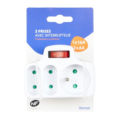 ITENSE - Steckdosenleiste, Mehrfachsteckdose – 3 Steckdosen – 1 x 16 A + 2 x 6 A – mit Schalter – Steckdosenleiste – Farbe: Weiß – Kindersicherung – Spannung: 230 V – Material: PVC ITENSE - Steckdosenleiste, Mehrfachsteckdose – 3 Steckdosen – 1 x 16 A + 2 x 6 A – mit Schalter – Steckdosenleiste – Farbe: Weiß – Kindersicherung – Spannung: 230 V – Material: PVC von ITENSE