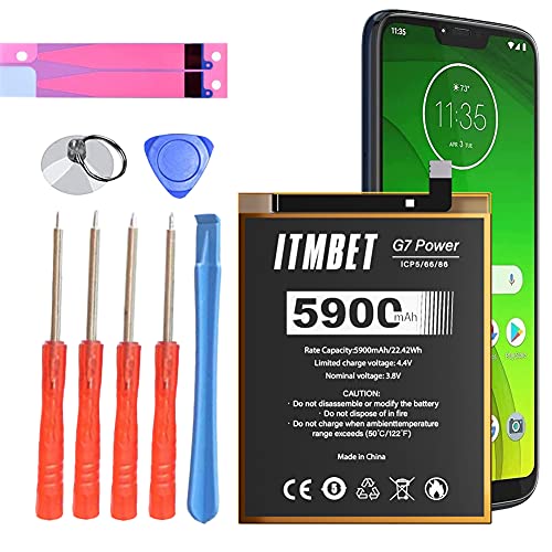 [5900mAh] JK50 Lithium-Polymer-Akku für Moto G7 Power, G8 Power lite XT1955, Moto One Power XT1942, Moto E7 Plus XT2081-1, Moto G9 und Moto G9 Play von ITMBET