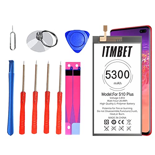 Akku für Samsung Galaxy S10 Plus mit Hoher Kapazität, 5300mAh Ersatzakku für Samsung Galaxy S10+ (G975F) EB-BG975ABU mit Professionellem Reparatur Toolkit von ITMBET