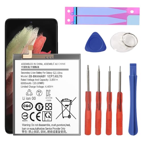 ITMBET Akku für Samsung Galaxy S21 Ultra 5G, 6000mAh Hoch Kapazitiver Battery EB-BG998ABY SM-G998U Li-Polymer Ersatzakku mit Reparatur-Tool-Kit ITMBET Akku für Samsung Galaxy S21 Ultra 5G, 6000mAh Hoch Kapazitiver Battery EB-BG998ABY SM-G998U Li-Polymer Ersatzakku mit Reparatur-Tool-Kit von ITMBET