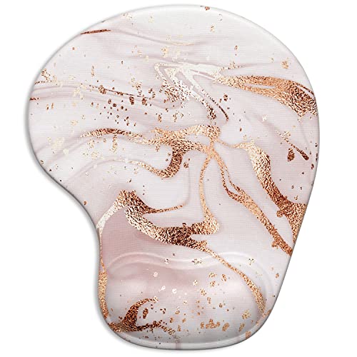 ITNRSIIET Mauspad, ergonomisches Mauspad mit Handgelenkstütze, Gel-Mauspad mit Handgelenkauflage für Laptop, Mauspad mit rutschfester PU-Basis für Büro & Zuhause, Roségold Marmorierung von ITNRSIIET