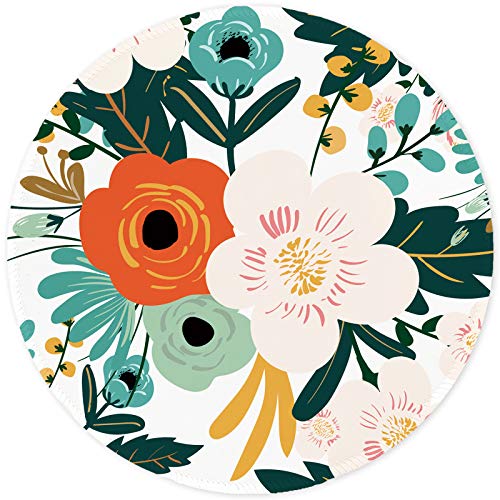 ITNRSIIET Mauspad Klein mit Vernähte Kanten rutschfest Gummierte, Waschbar Verschleißfest Rutschfestes Rund Mousepad, Mini Niedliches Design Schreibtischzubehör, Blume mit Stempel von ITNRSIIET