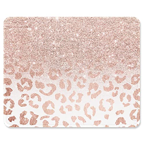 ITNRSIIET Mauspad mit Rutschfester Gummiunterseite, genähter Rand, Premium-Texturiert, wasserdichtes Gaming-Mauspad für kabellose Maus, Computer, Laptop, Büro, 260 x 210 mm,Rose Gold Leopard Print von ITNRSIIET