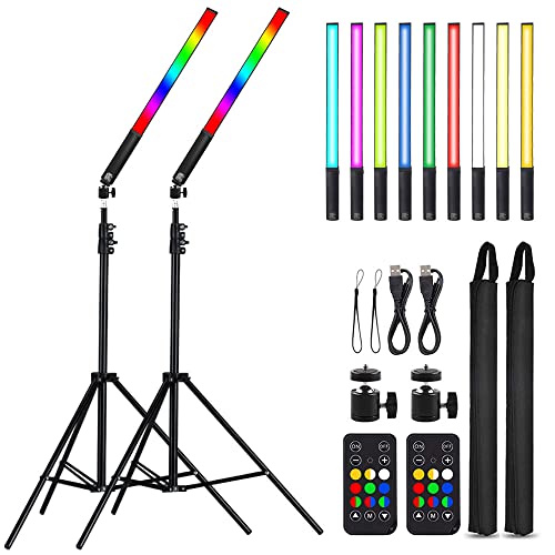 RGB LED Lichtstab Leuchtstab, Fotografie Lichterstab, Videolicht Fotografie Licht Set Studio Beleuchtung mit Stativ 9 Farbmodi, mit 28in-79in Stativen einstellbar, 3200K-5600K von ITOTIN