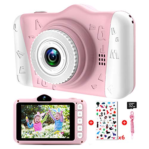 Kinderkamera - Digitalkamera, mit 3,5-Zoll-Großbildschirm 1080P HD 12MP Eingebaute 32GB SD-Karte USB Wiederaufladbare Selfie Kamera für 3-10 Jahre Alter Mädchen Geburtstag Kinder Spielzeug, Rosa von ITSHINY