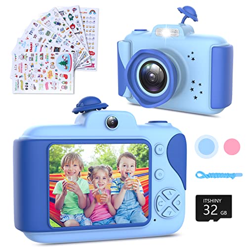 Kinderkamera - Digitalkamera Kinder mit 2,4 Zoll Großbildschirm 1080P HD 12MP Eingebaute 32GB SD-Karte USB Wiederaufladbare Selfie Kamera für 3-10 Jahre Alter Mädchen Geburtstag Kinder Spielzeug von ITSHINY