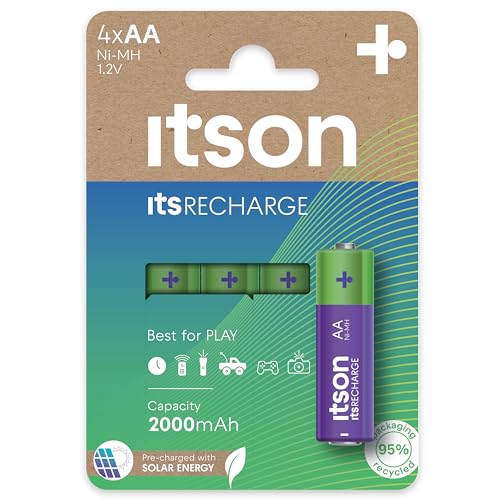 ITSON, Akkus AA, 4 Stück, Kapazität mit min. 2000 mAh, umweltfreundliche Verpackung 95% recycelt, Made in Japan, am besten für Fernbedienungen, Taschenlampen, Uhren von ITSON