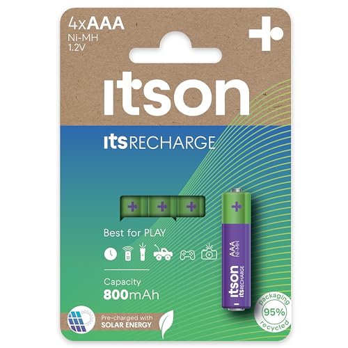 ITSON, Akkus AAA, 4 Stück, Kapazität mit min. 800 mAh, Verpackung 95% recycelt, Made in Japan, am besten für Fernbedienungen, Taschenlampen, Uhren ITSON, Akkus AAA, 4 Stück, Kapazität mit min. 800 mAh, Verpackung 95% recycelt, Made in Japan, am besten für Fernbedienungen, Taschenlampen, Uhren von ITSON