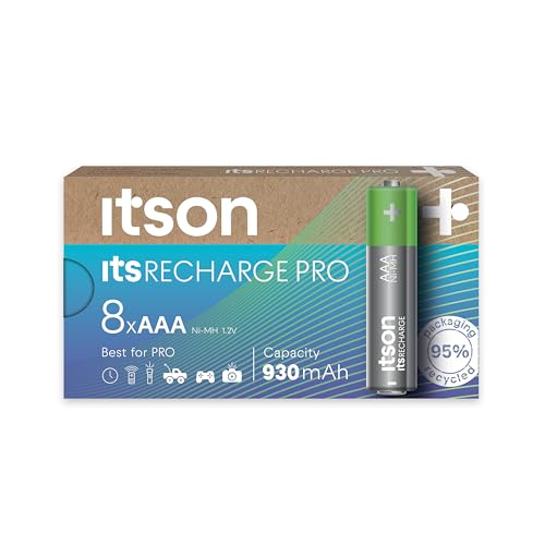 ITSON, Akkus AAA, PRO, 8 Stück, leistungsstarke wiederaufladbare Akkus, Kapazität mit min. 930 mAh, Verpackung 95% recycelt, Made in Japan, am besten für Spielcontroller, Kinderspielzeuge von ITSON
