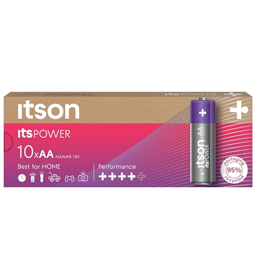 ITSON, Batterien AA, 10 Stück, 1.5V, Alkaline Batterien, für Uhren, Taschenlampen, Fernbedienungen, umweltfreundliche Verpackung 95% recycelt von ITSON