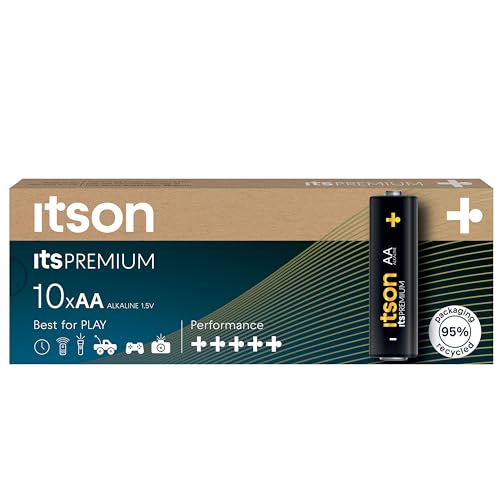 ITSON, Batterien AA, 10 Stück, leistungsstarke Alkaline Batterien, 1,5V, umweltfreundliche Verpackung 95% recycelt, Made in EU, ideal für Spielzeug, Kameras, Spielcontroller und Haushalt ITSON, Batterien AA, 10 Stück, leistungsstarke Alkaline Batterien, 1,5V, umweltfreundliche Verpackung 95% recycelt, Made in EU, ideal für Spielzeug, Kameras, Spielcontroller und Haushalt von ITSON