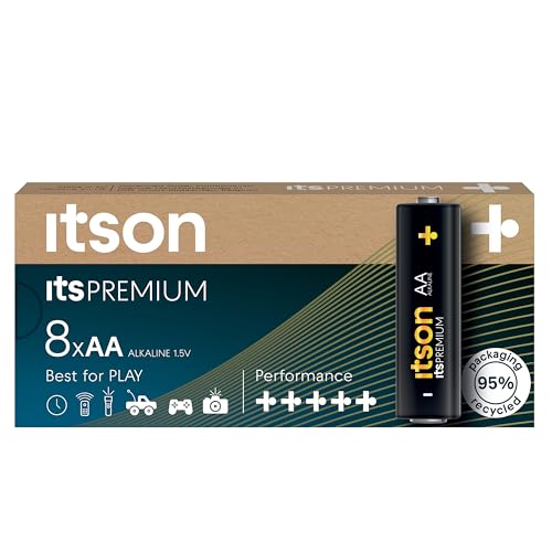 ITSON, Batterien AA, 8 Stück, leistungsstarke Alkaline Batterien, 1,5V, umweltfreundliche Verpackung 95% recycelt, Made in EU, ideal für Spielzeug, Kameras, Spielcontroller und Haushalt ITSON, Batterien AA, 8 Stück, leistungsstarke Alkaline Batterien, 1,5V, umweltfreundliche Verpackung 95% recycelt, Made in EU, ideal für Spielzeug, Kameras, Spielcontroller und Haushalt von ITSON
