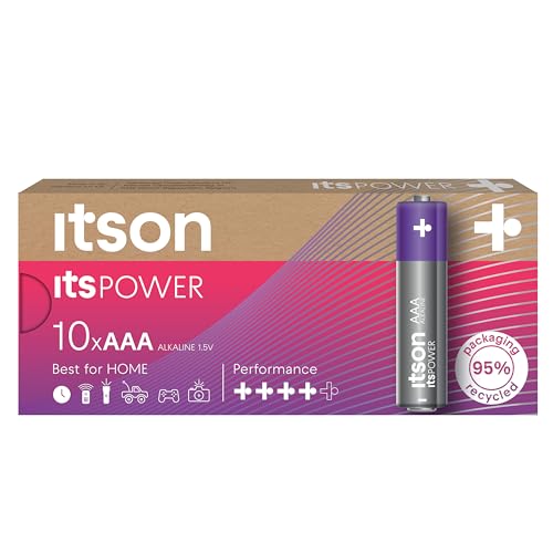 ITSON, Batterien AAA, 10 Stück, 1.5V, Alkaline Batterien, für Uhren, Taschenlampen, Fernbedienungen, umweltfreundliche Verpackung 95% recycelt von ITSON