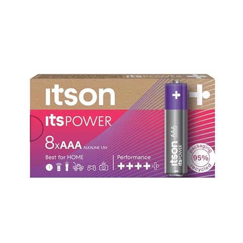 ITSON, Batterien AAA, 8 Stück, 1.5V, Alkaline Batterien, für Uhren, Taschenlampen, Fernbedienungen, umweltfreundliche Verpackung 95% recycelt von ITSON