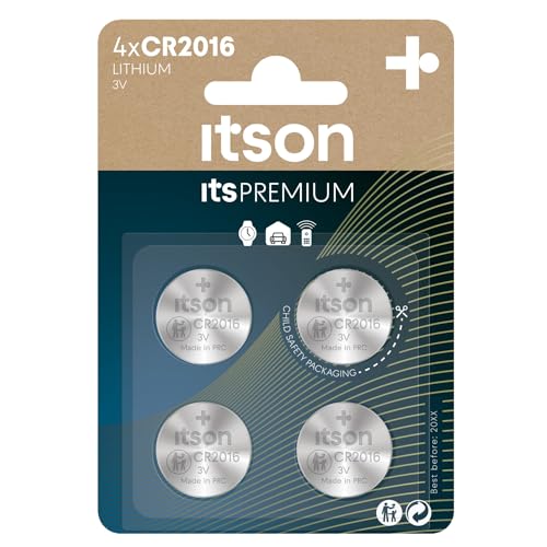 ITSON, CR2016 Batterien, 3V, Knopfzellen, 4 Stück, am besten für Autoschlüssel, Uhren und Herzfrequenzmesser ITSON, CR2016 Batterien, 3V, Knopfzellen, 4 Stück, am besten für Autoschlüssel, Uhren und Herzfrequenzmesser von ITSON