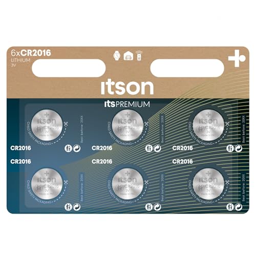 ITSON, CR2016 Batterien, 3V, Knopfzellen, 6 Stück, am besten für Autoschlüssel, Uhren und Herzfrequenzmesser von ITSON