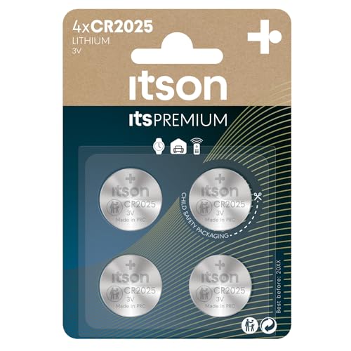 ITSON, CR2025 Batterien, 3V, Knopfzellen, 4 Stück, am besten für Autoschlüssel, Uhren und Herzfrequenzmesser ITSON, CR2025 Batterien, 3V, Knopfzellen, 4 Stück, am besten für Autoschlüssel, Uhren und Herzfrequenzmesser von ITSON