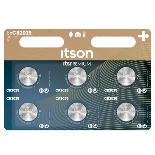 ITSON, CR2025 Batterien, 3V, Knopfzellen, 6 Stück, am besten für Autoschlüssel, Uhren und Herzfrequenzmesser ITSON, CR2025 Batterien, 3V, Knopfzellen, 6 Stück, am besten für Autoschlüssel, Uhren und Herzfrequenzmesser von ITSON