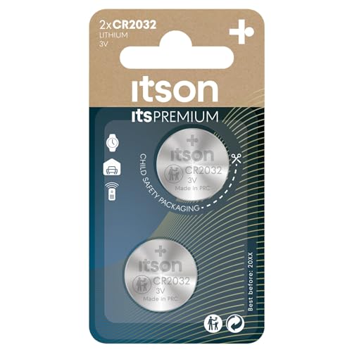 ITSON, CR2032 Batterien, 3V, Knopfzellen, 2 Stück, am besten für AirTag, Autoschlüssel, Uhren und Herzfrequenzmesser von ITSON